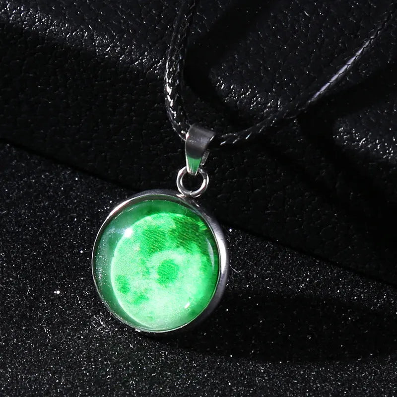 Christmas moon night sky luminous alloy pendant necklace with constellation design in glass and coloured glaze