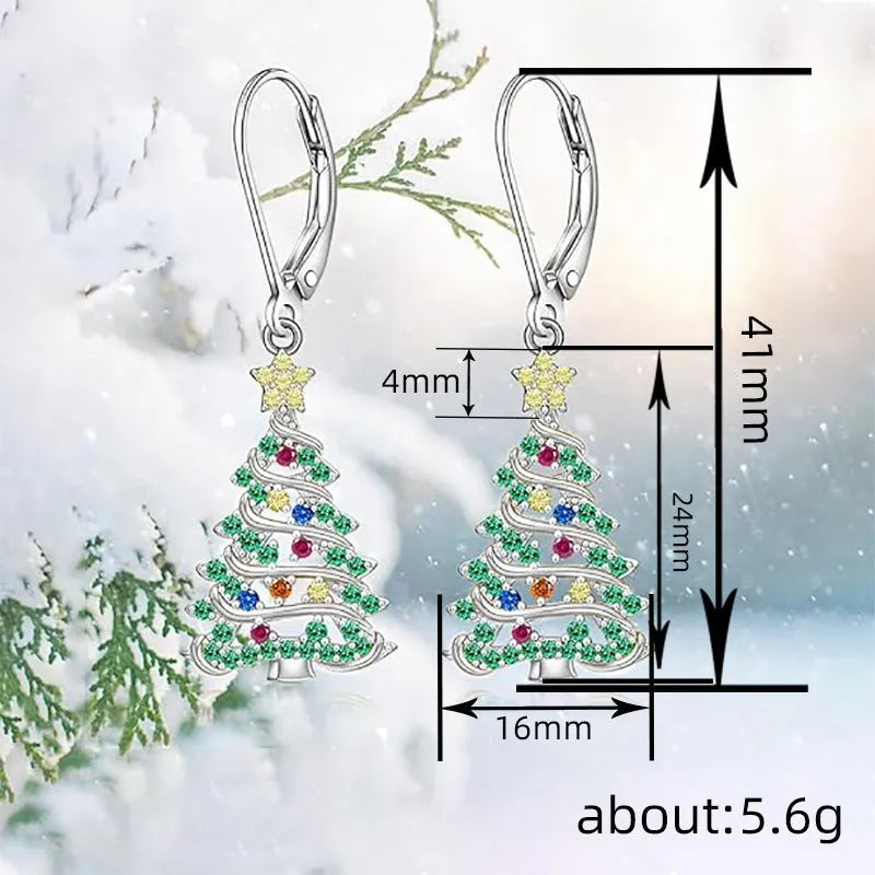 White gold colour Christmas tree earrings with star-shaped copper pendant design