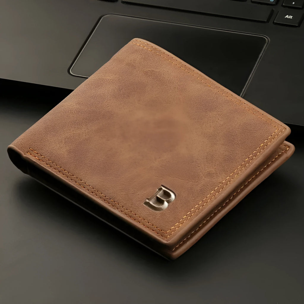 Slim men wallet 11 x 8.5 x 2 cm solid pattern black brown no zipper closure