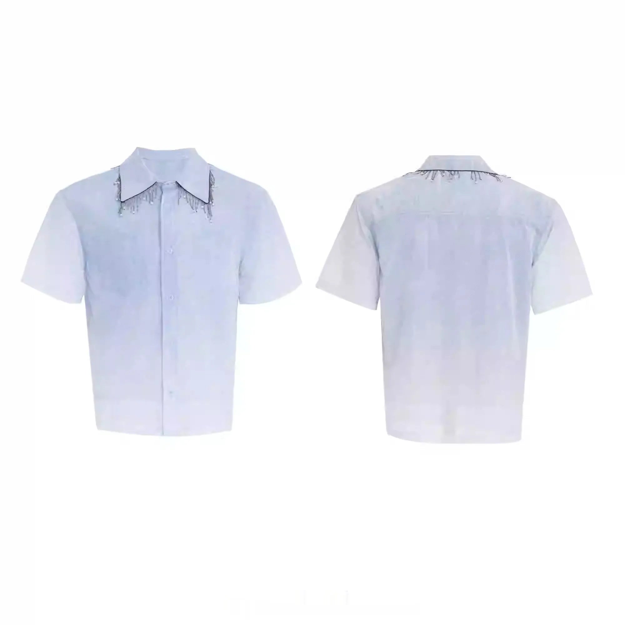 Man's blue and white gradient loose-fit short sleeve casual shirt