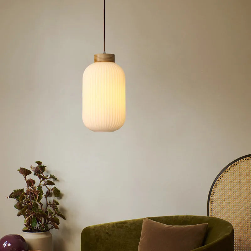 Retro Chinese wooden pendant light with Nordic design in warm light setting
