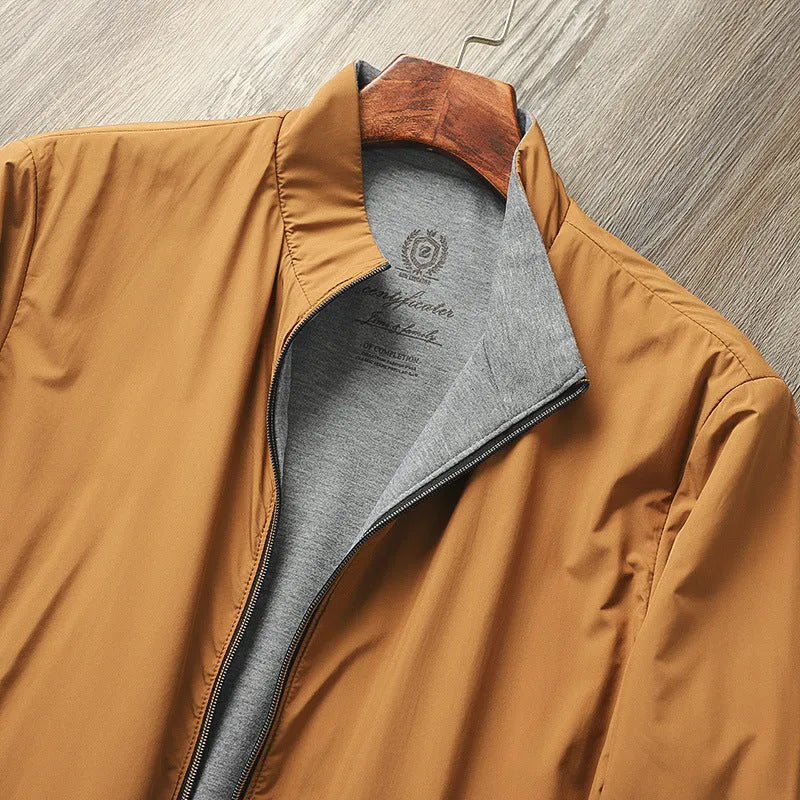 Men's stand collar casual jacket in Army Green, shown with a simple design for daily wear.