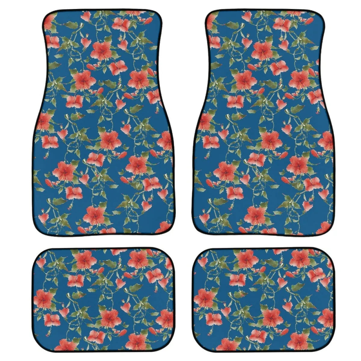 Black printed rubber car foot mat four-piece set showing 20mm thickness