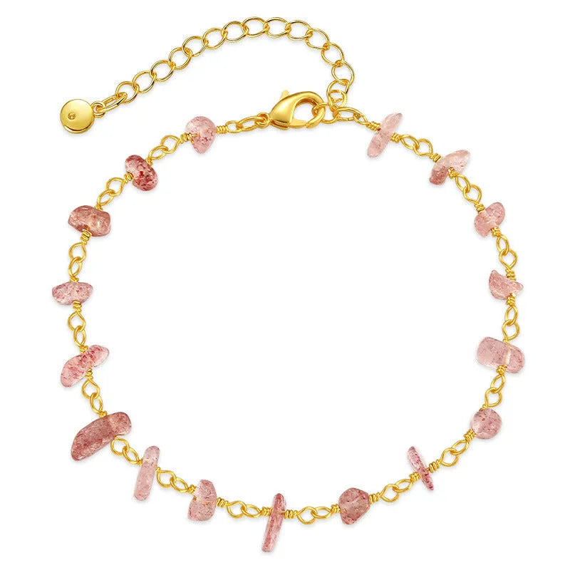 Women's bracelet with natural gravel turquoise stones on geometric 18K copper base with crystal accents
