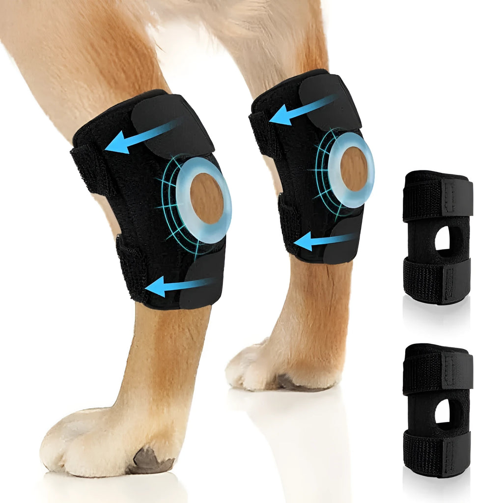 Black polyester dog leg guard for joint support and ACL recovery in three sizes