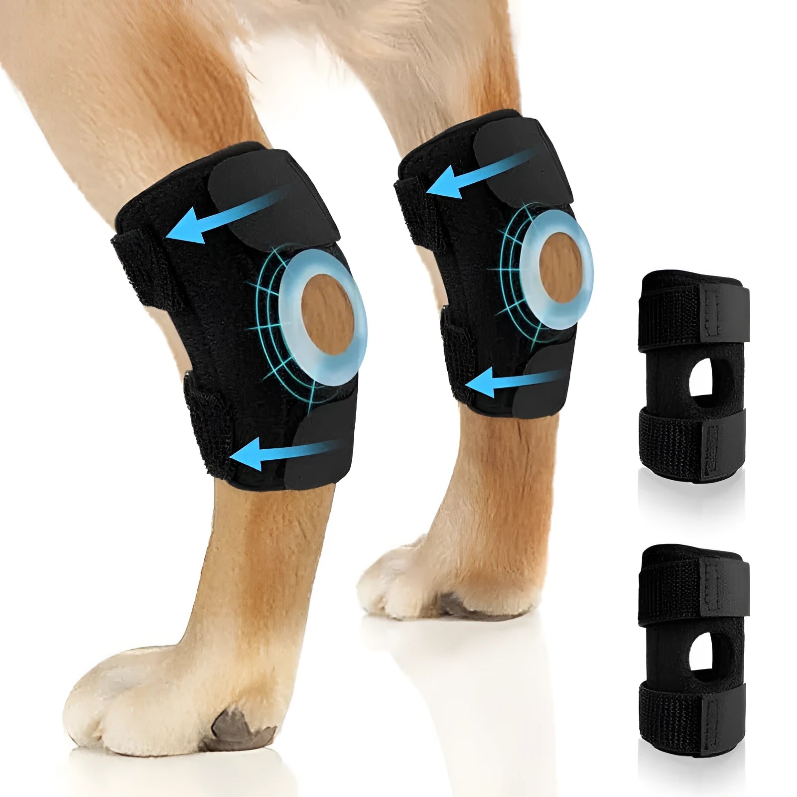 Black polyester dog leg guard for joint support and ACL recovery in three sizes