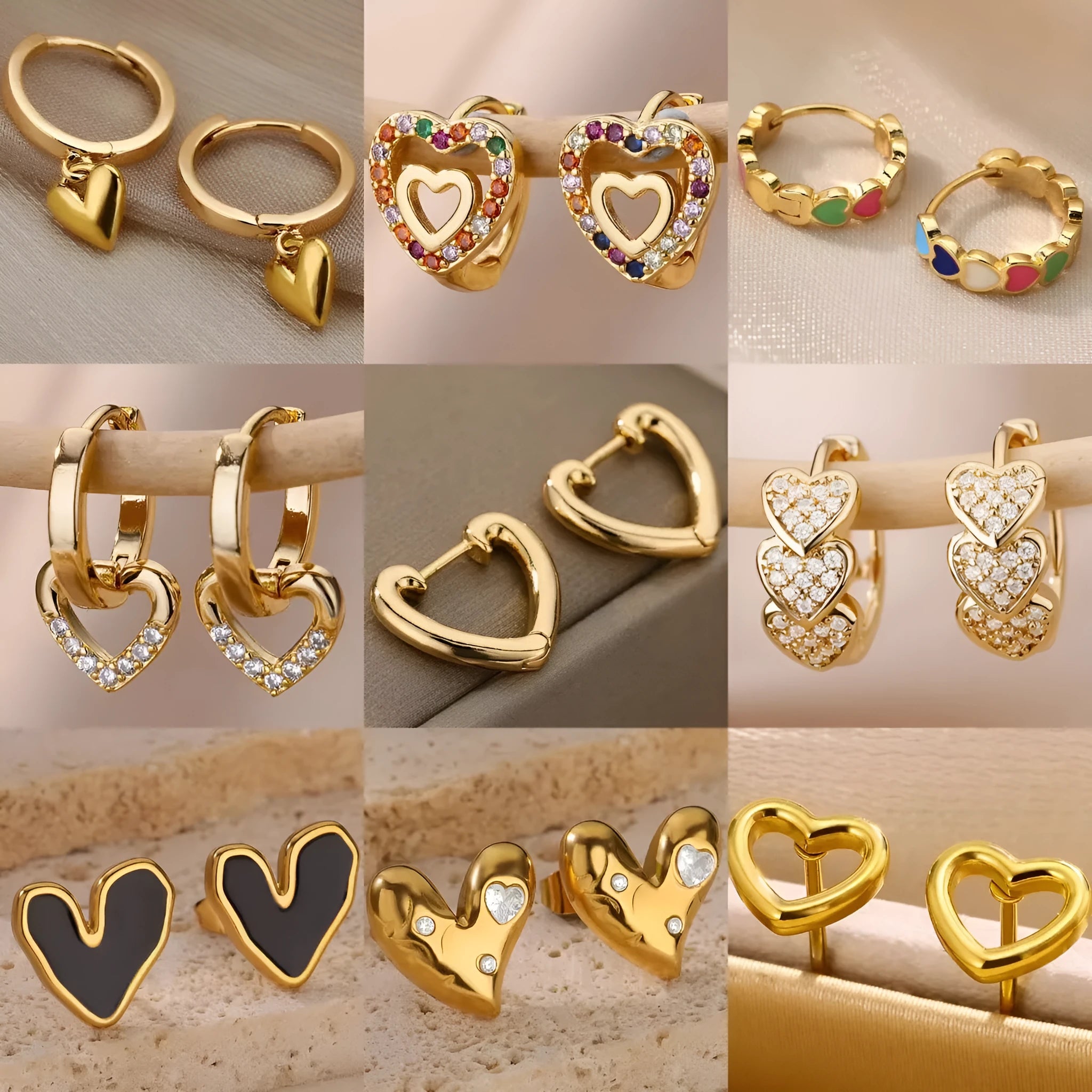 Women's stainless steel heart-shaped ear studs with titanium steel construction in E3127G-5 colour