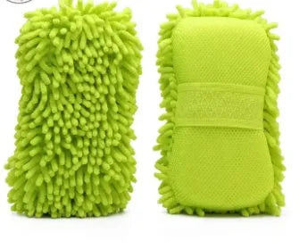 Silver green chenille car wash sponge with microfiber construction measuring 14x25cm