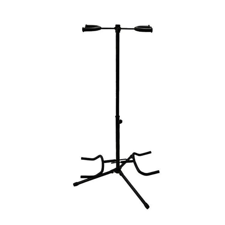 Black vertical double-headed adjustable guitar stand for electric and acoustic guitars