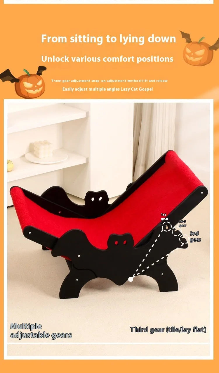 Black and red Halloween-themed wooden cat lounger bed for use as a cage accessory.
