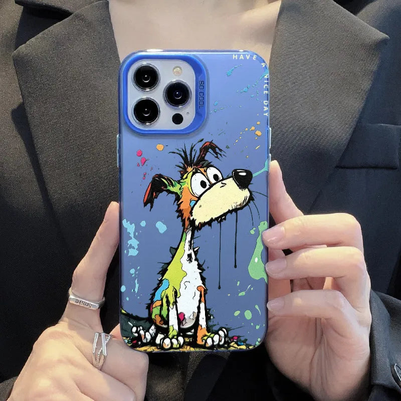 Acrylic cartoon dog pattern silver phone case with soft edge hard back for iPhone models