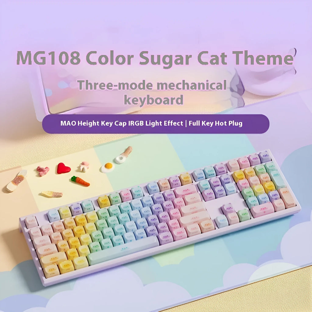 MG108B candy cat coloured mechanical keyboard with Bluetooth connectivity and piano shaft switches