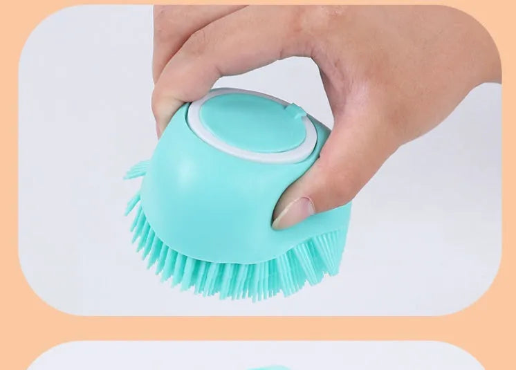 Blue silicone dog bath and massage brush for grooming