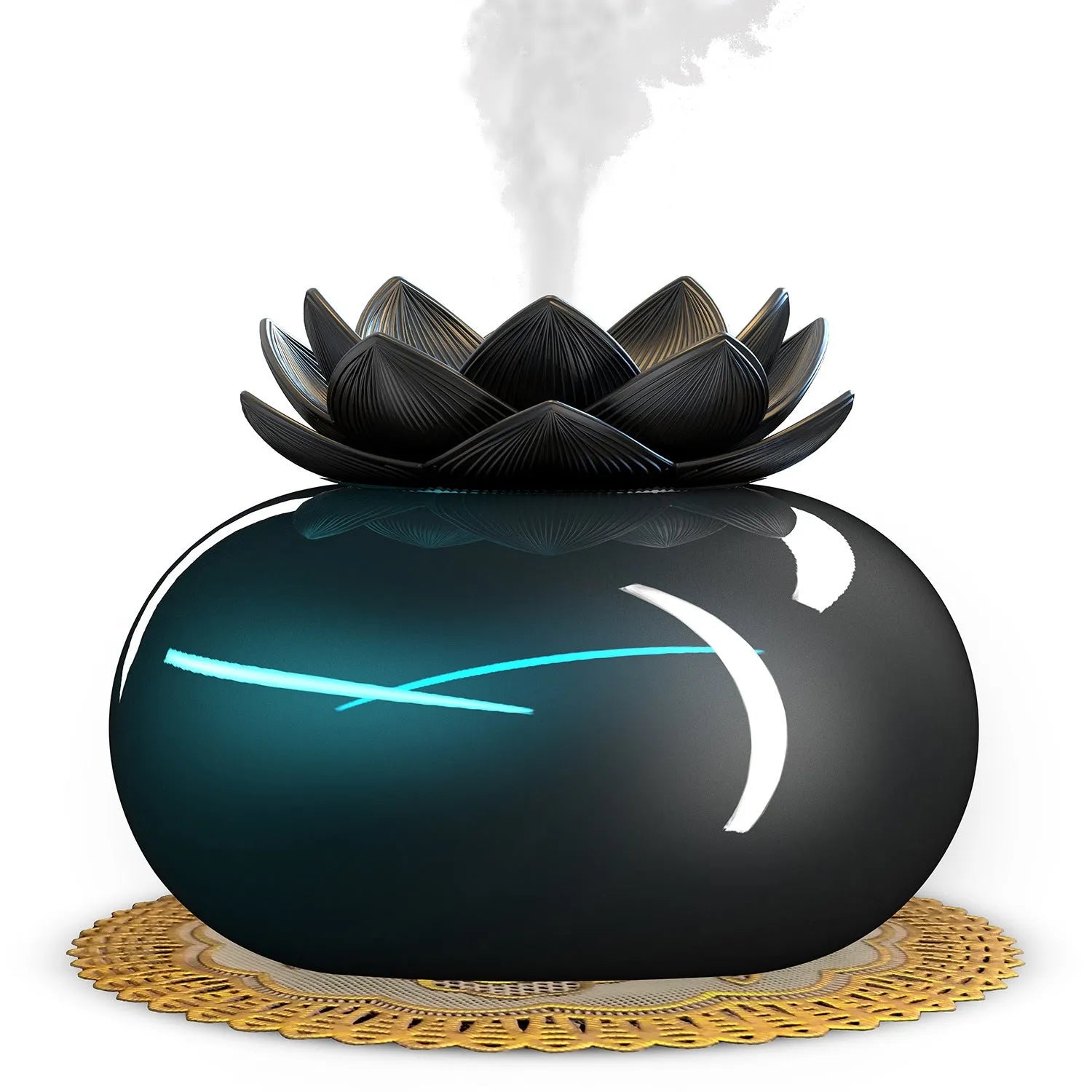 Pure black USB lotus aromatherapy humidifier with ceramic construction and round design