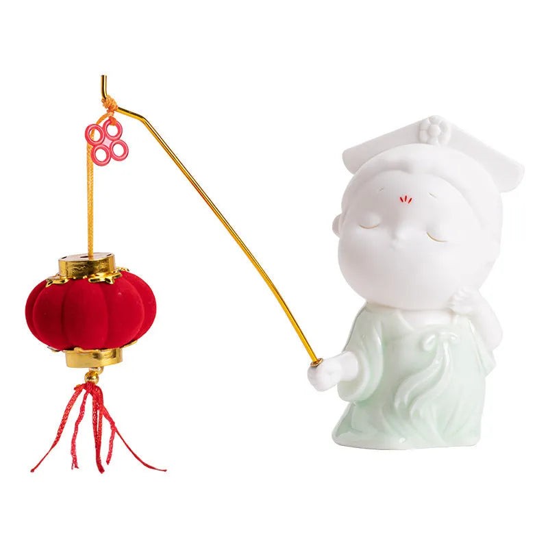 Ceramic court attendant incense burner decoration in fresh adorable style