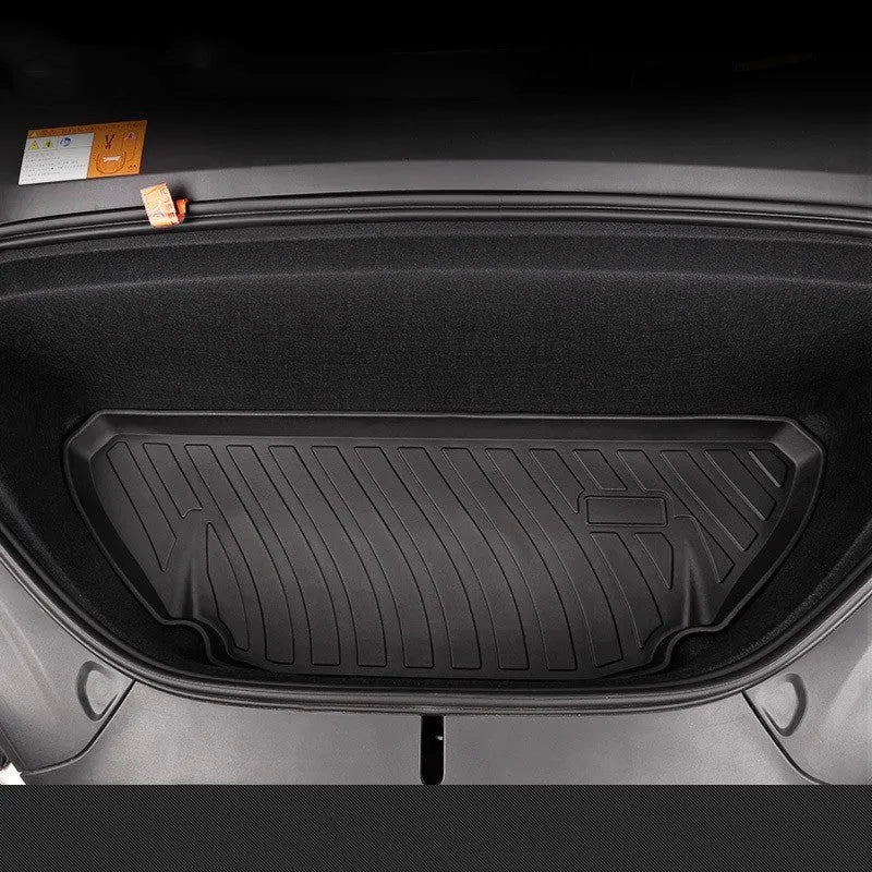 Rubber floor mats with TPE footrests designed for Tesla Model 3, Y, S, and X vehicles.