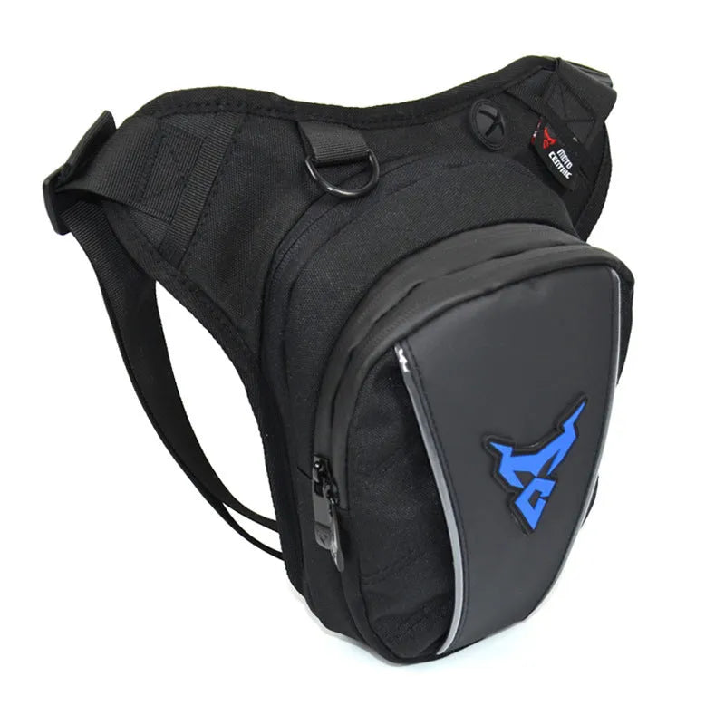 Motorcycle leg bag in 1200D Oxford cloth, shown in one of four colours: red, blue, green, or grey.
