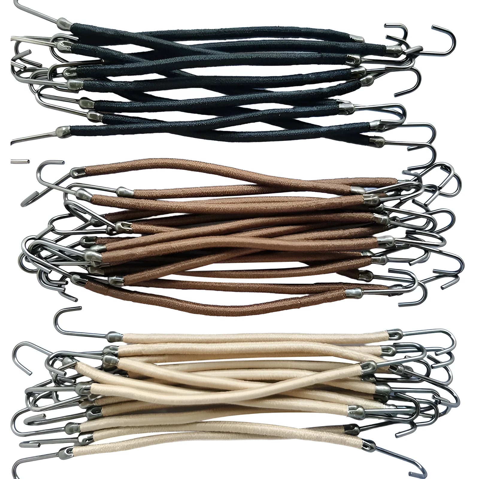 Double hook wig hair tool in black, dark brown, and light brown colours