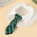 Adjustable Christmas dog necktie with red plaid and snowflake pattern on a white background