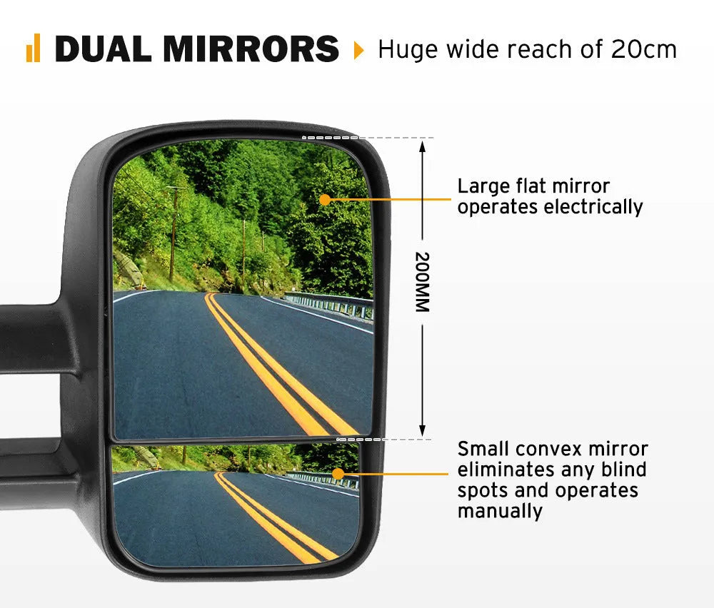 Pair of black plastic foldable rearview mirrors for Toyota Land Cruiser 100