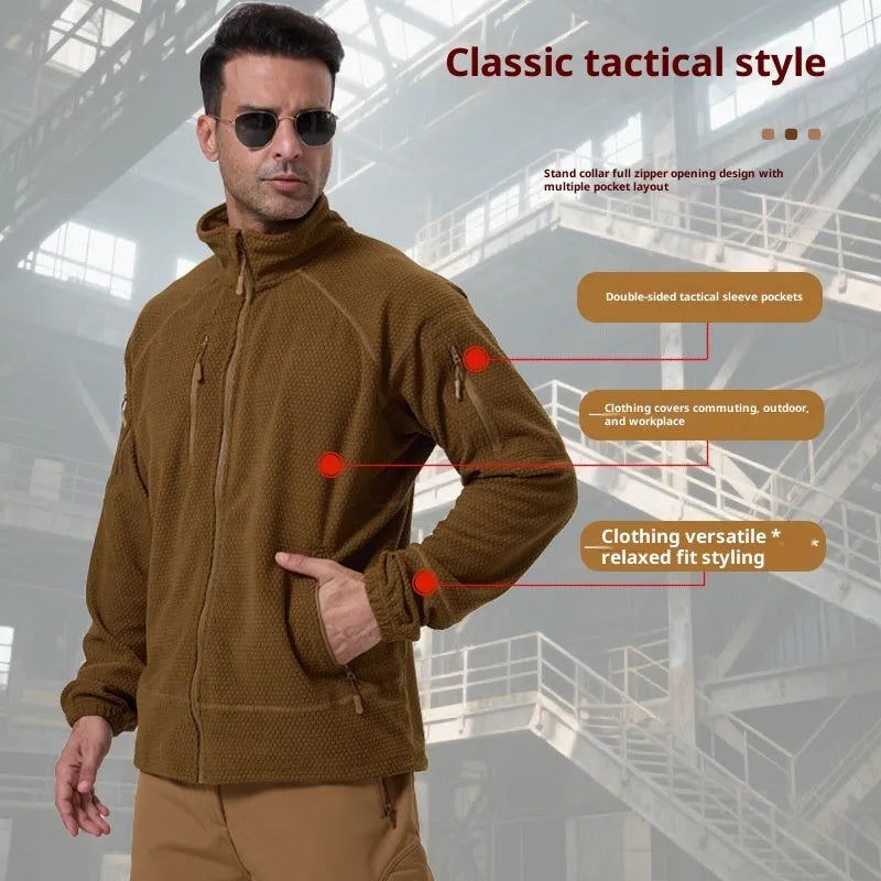 Men's polar fleece cycling jacket in solid colour with zip front