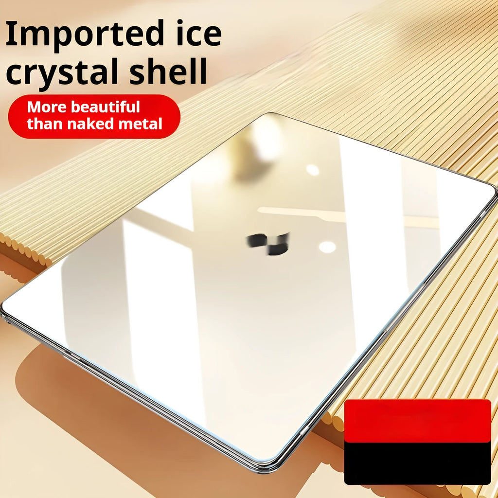 Transparent plastic protective shell for MacBook Air and MacBook Pro laptops on a table