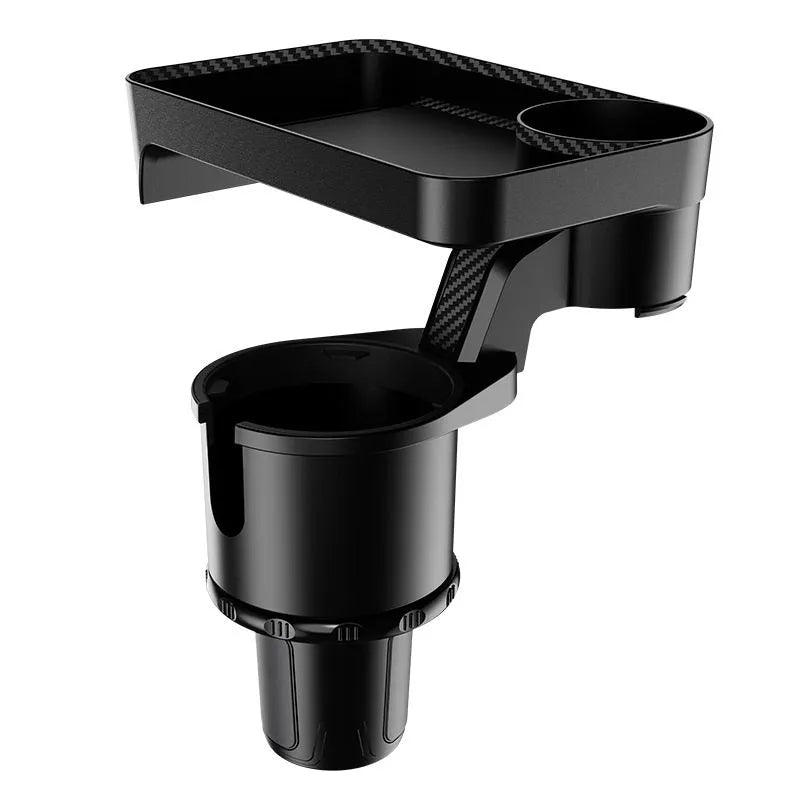 Black ABS plastic car-mounted 360-degree rotating dinner tray holder showing rotation mechanism