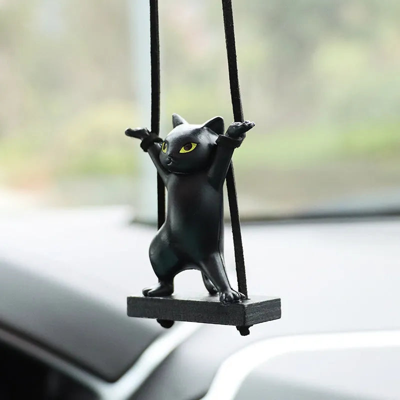 Cartoon resin cat pendant for car interior with adjustable rope in five colour options