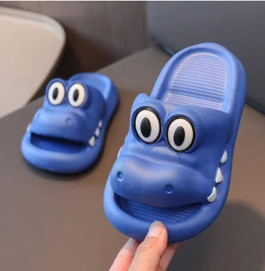 EVA platform parent-child sandals with animal pattern in blue, green, pink, or yellow for family outdoor use