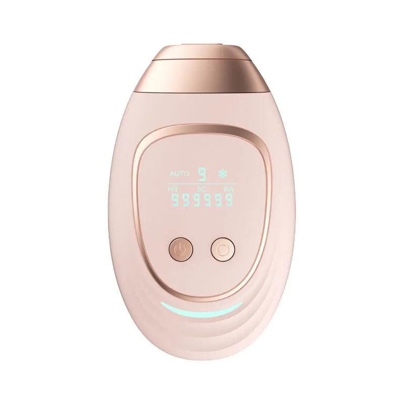 Pink and white three-in-one laser hair removal device with integrated shaver and charging cable
