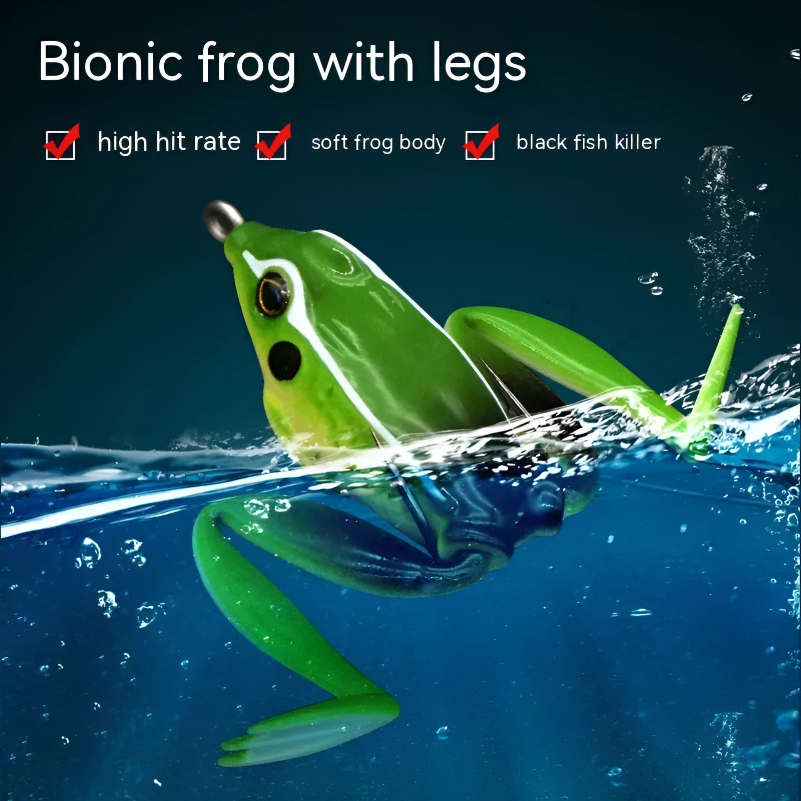 Bionic Real Thunder Frog Snake Head Luya fishing lure with double hooks in grass green colour