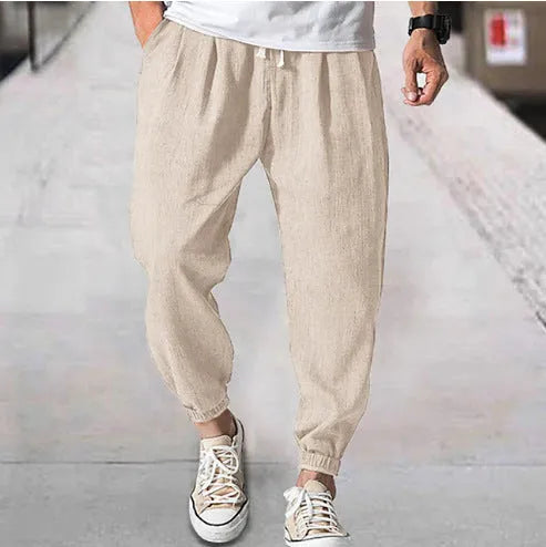 Men's loose fit cotton summer pants with ankle band detailing in multiple colour options