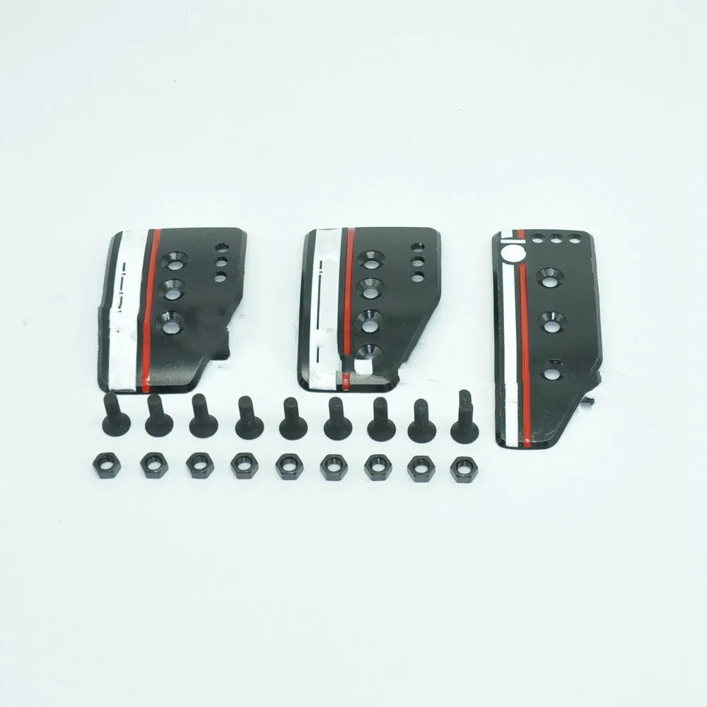 Set of three aluminum alloy manual transmission car pedals for brake, accelerator and clutch with mounting screws