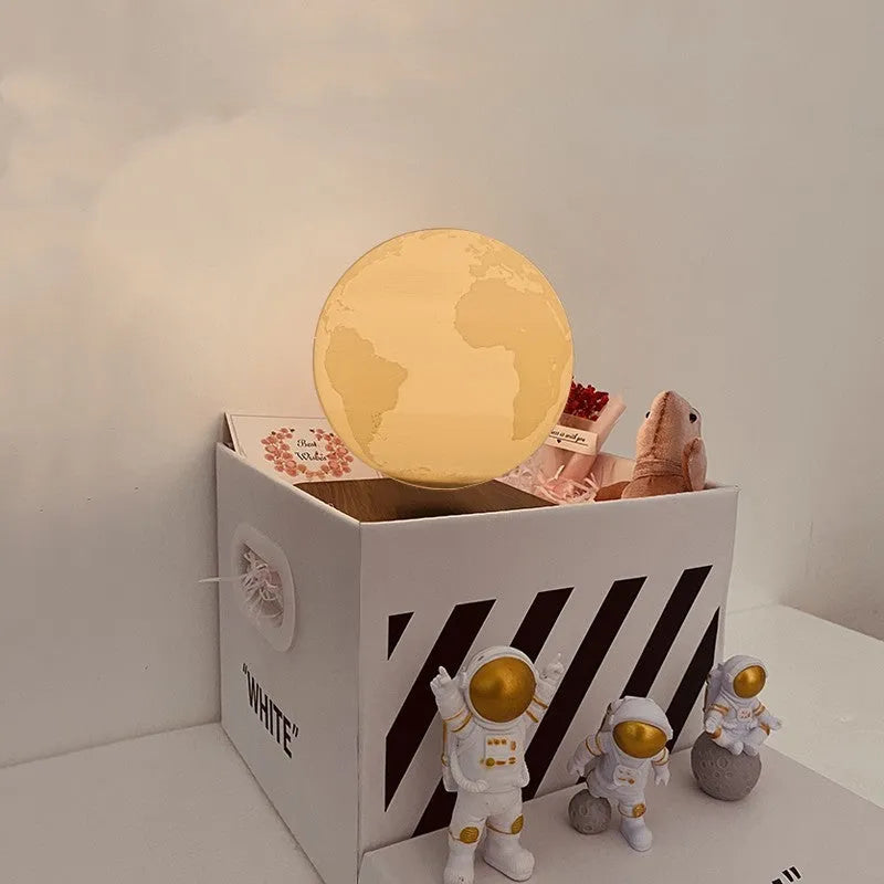 Maglev floating night light with levitating moon and planet models, LED atmospheric lighting with USB power