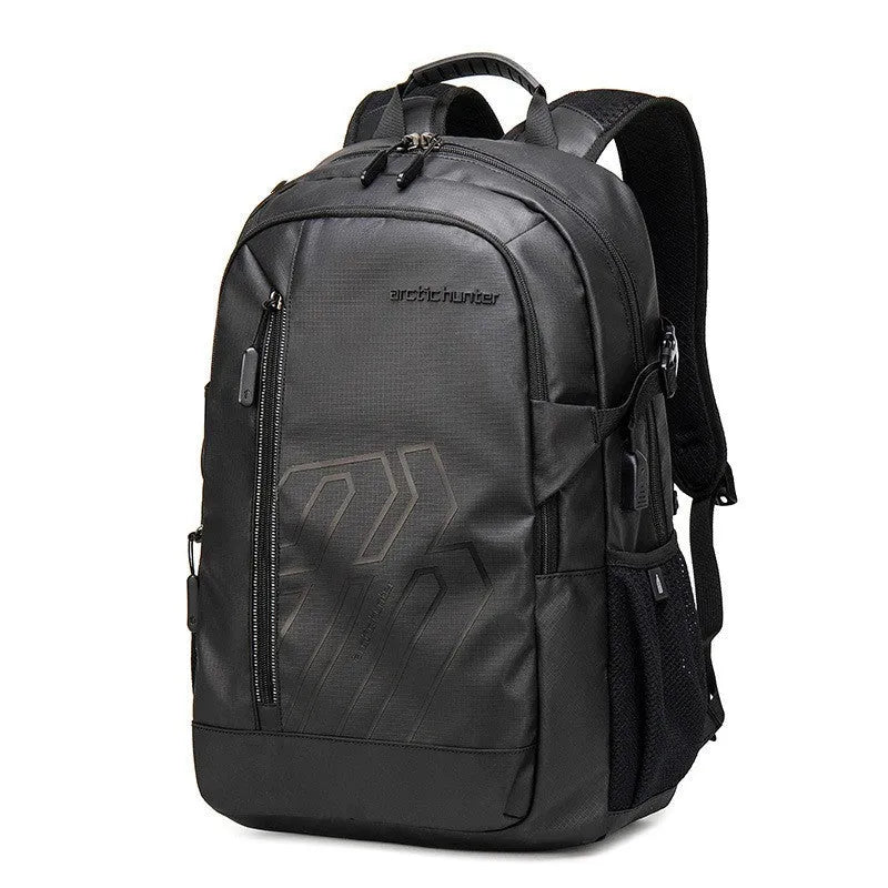 Casual plaid polyester laptop backpack with curved shoulder strap, shown in blue colour.