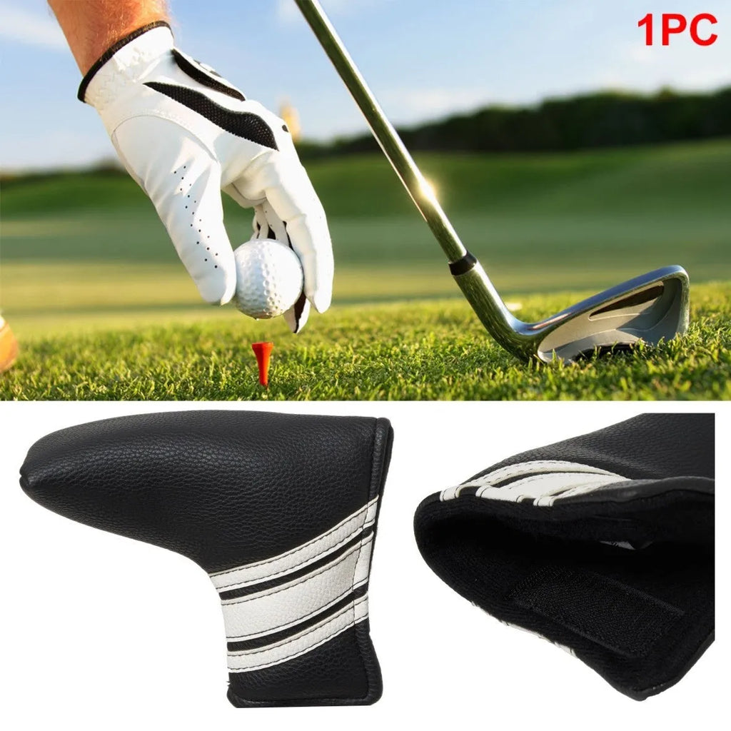 Black PU leather golf club head cover and push rod case for equipment protection