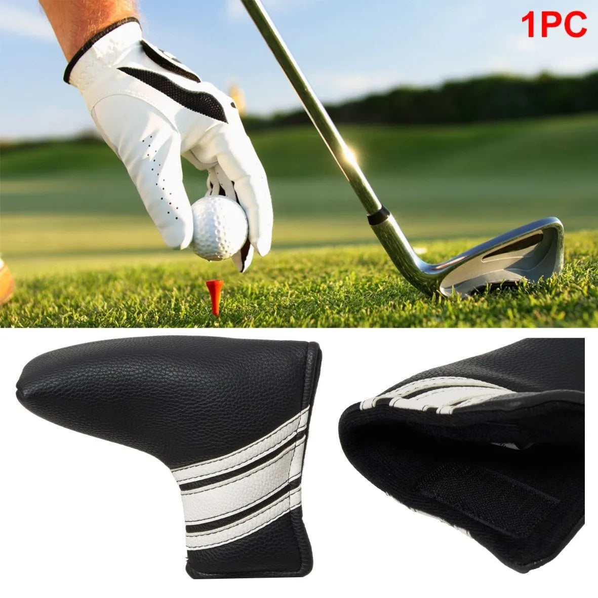 Black PU leather golf club head cover and push rod case for equipment protection