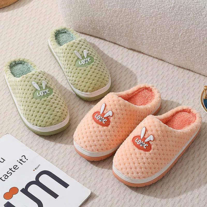 Women's rabbit plaid pattern artificial fur house slippers with rubber sole