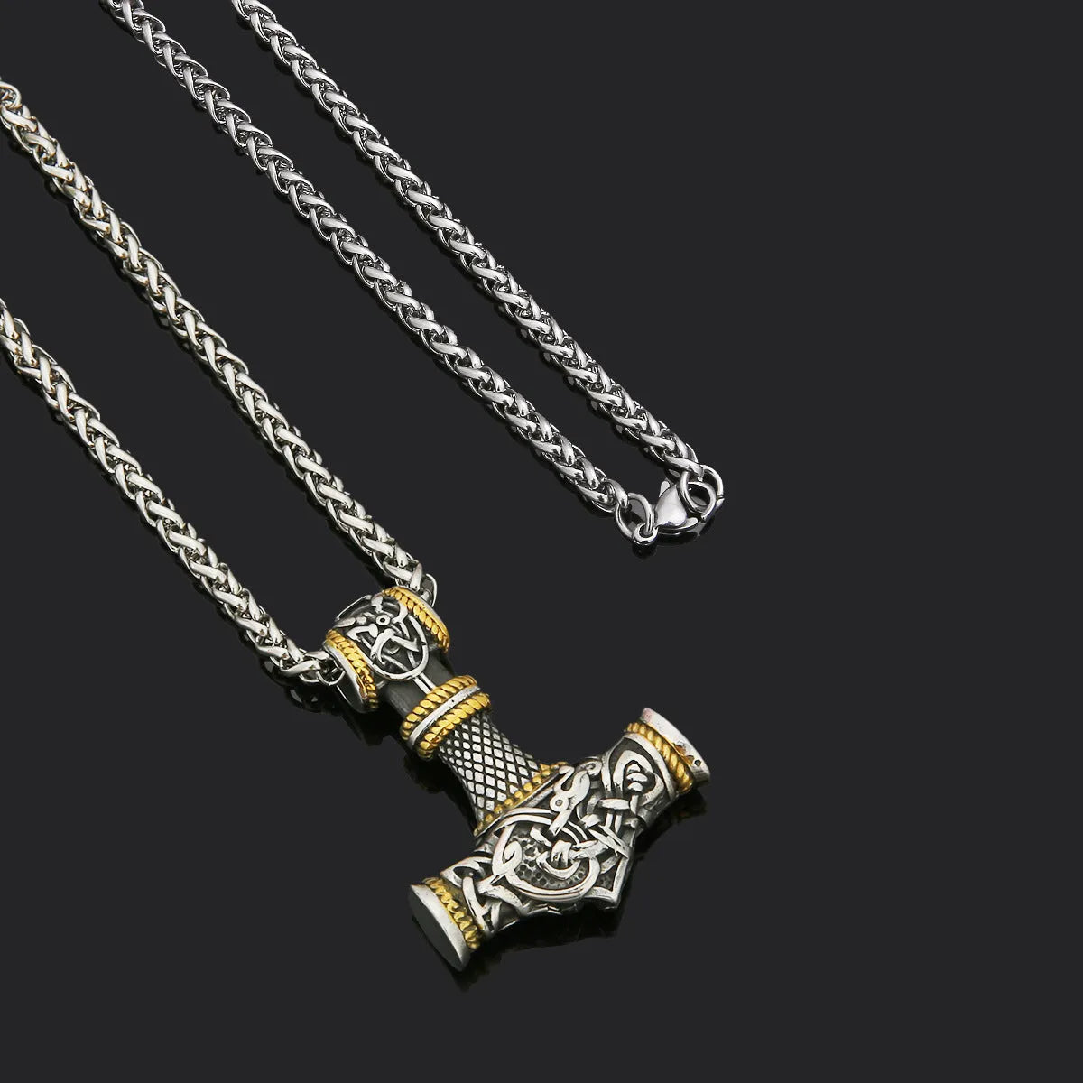 Hammer pendant necklace in ancient gold finish with stainless steel chain, compact 3.5x4.5cm size