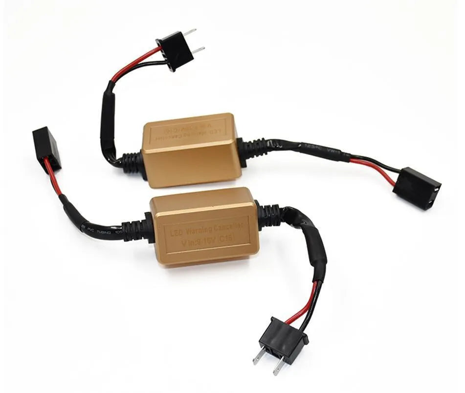 Black alloy LED car headlight Canbus decoder adapter for H4 H7 H11 anti-flicker installation.