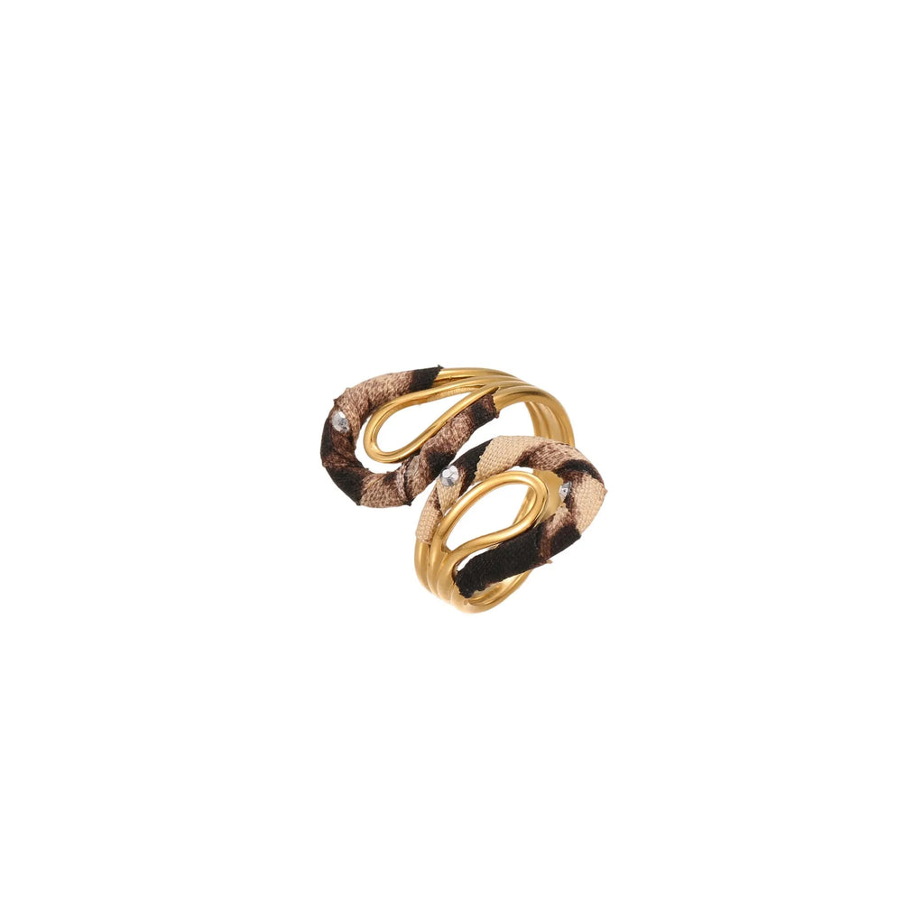 Open mouth stainless steel ring with leopard print geometric patterns in heart and star shapes