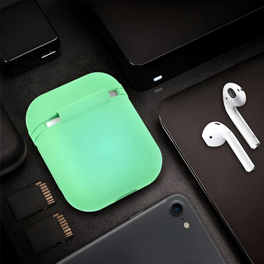 Luminous solid colour silicone flip-top protective case for AirPods wireless earphones.