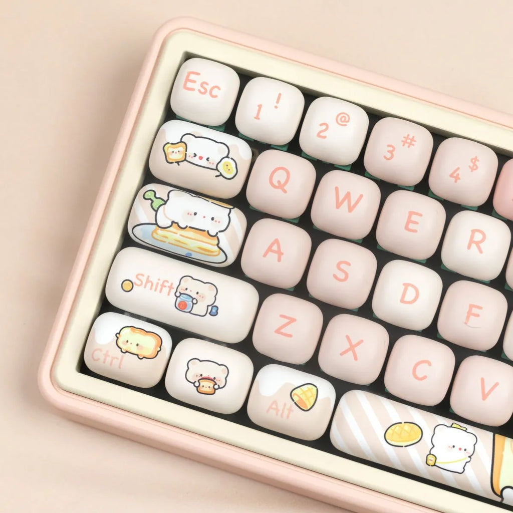 MOG Steamed Bread Bread Bear PBT keycap set for mechanical keyboards, showing colourful sublimated design.