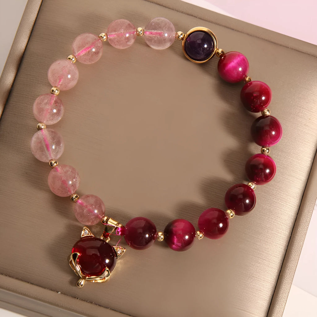 Women's elastic bracelet with strawberry crystals on elastic rope in uniform 18cm size