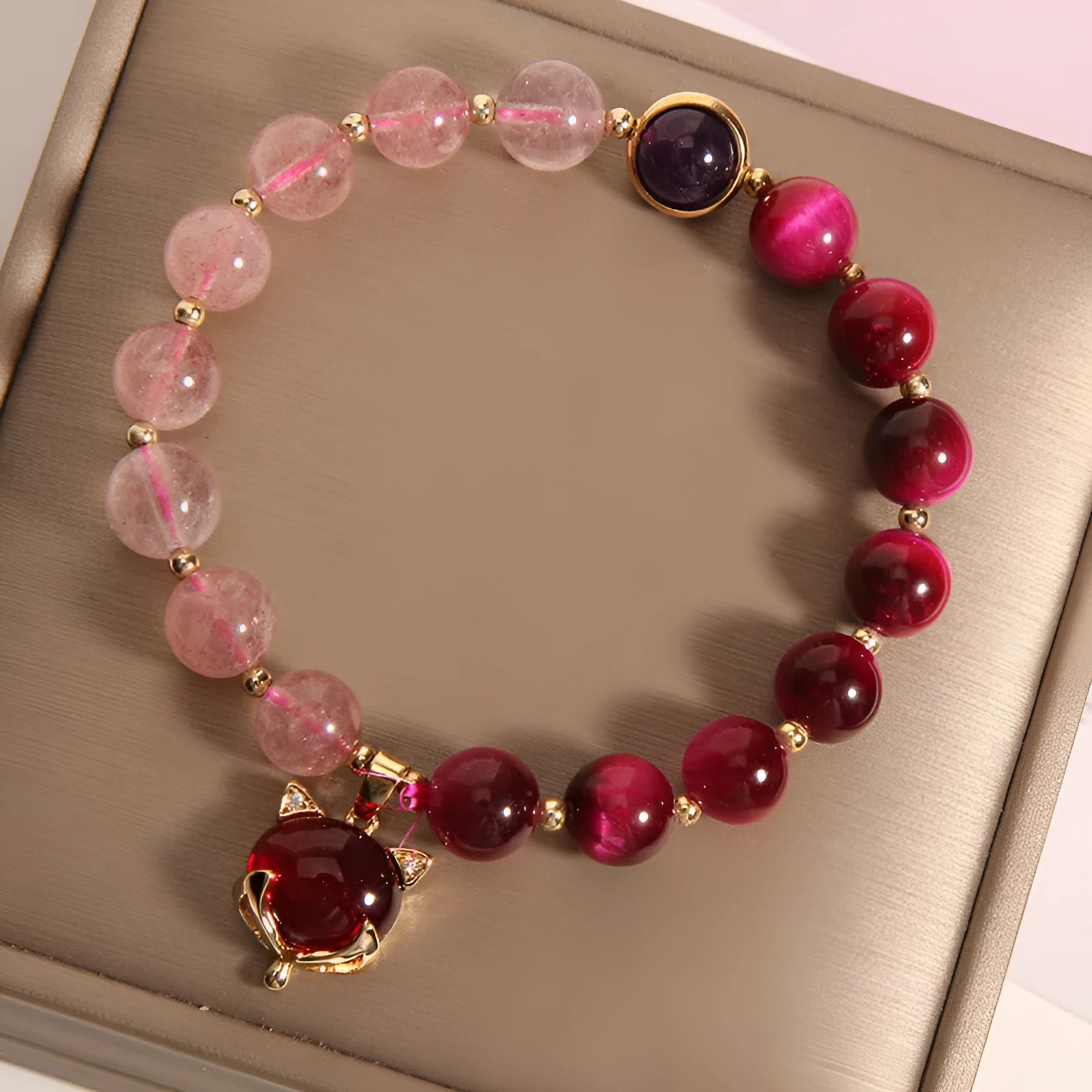 Women's elastic bracelet with strawberry crystals on elastic rope in uniform 18cm size