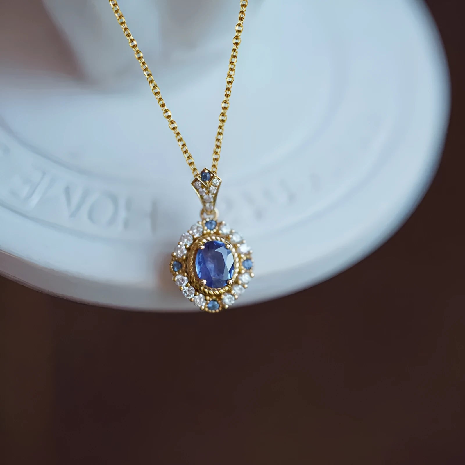 Women's mixed gem inlaid pendant necklace with adjustable copper box chain in yellow gold colour