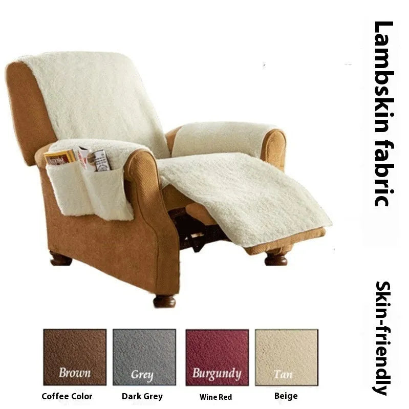 Lambswool patterned polyester sofa cushion cover in beige, shown on a sofa seat.