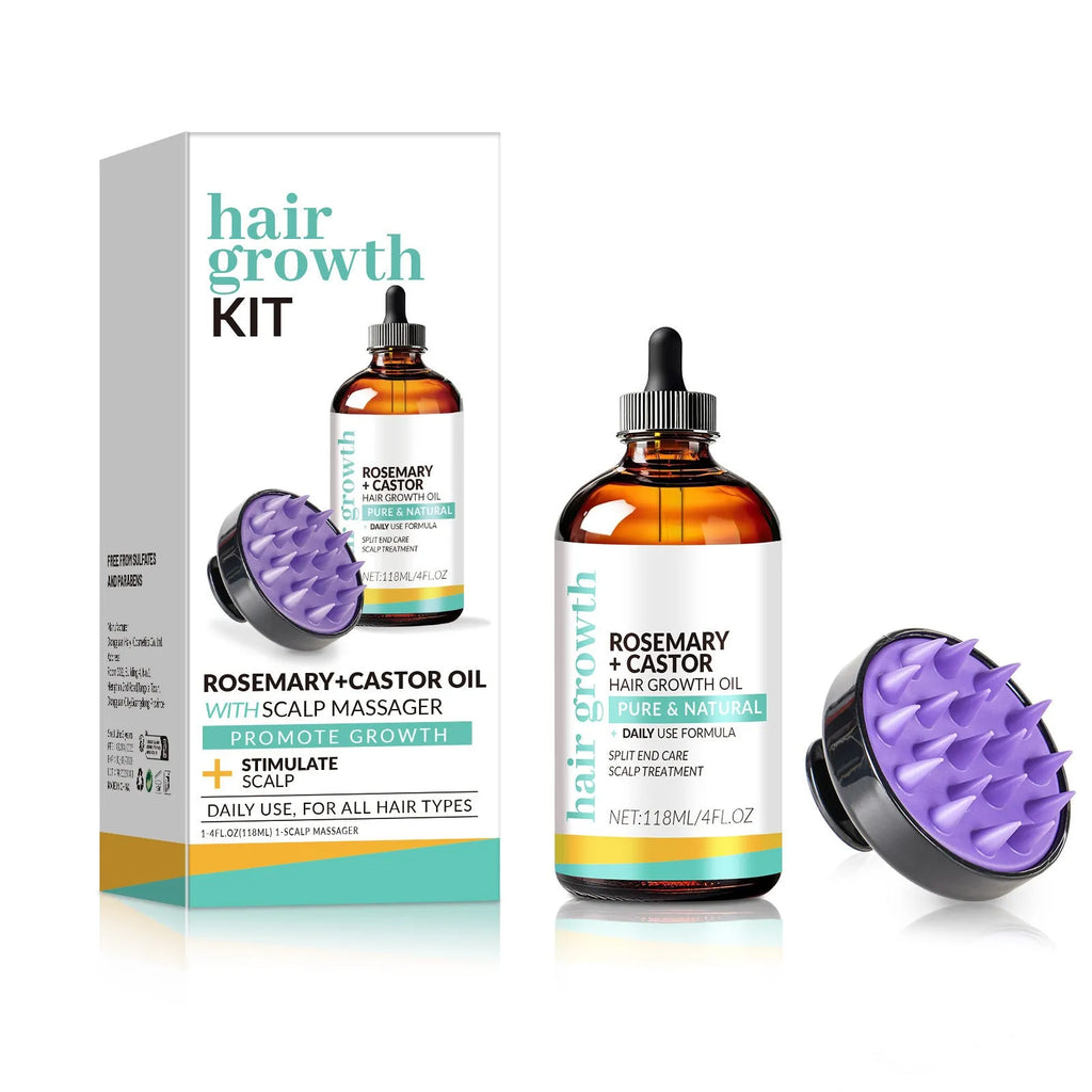 Hair treatment oil bottle with integrated massage brush applicator, 118ml bright yellow formula