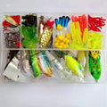 142-piece fishing lure set with metal and plastic baits including hard mino sequins and fishing pliers