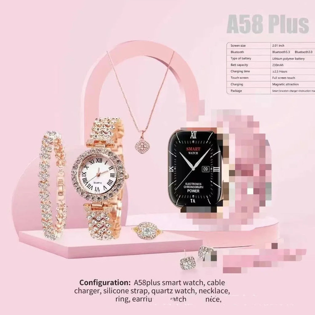 A58plus smart watch in black with touch screen displayed on a wrist